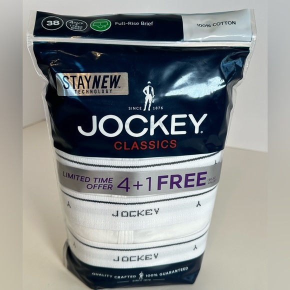 NWT Jockey 5 pack White 100% Cotton Full-Rise Briefs Stay New Technology Sz 38 - Picture 1 of 6